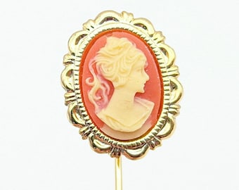 Vintage Pink Resin Cameo Stick Pin