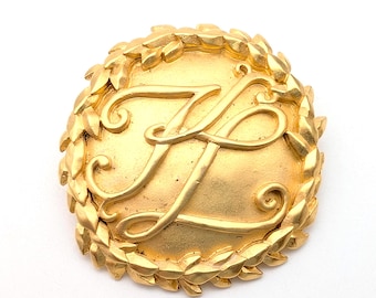 1980s Karl Lagerfeld Matte Gold Logo Brooch