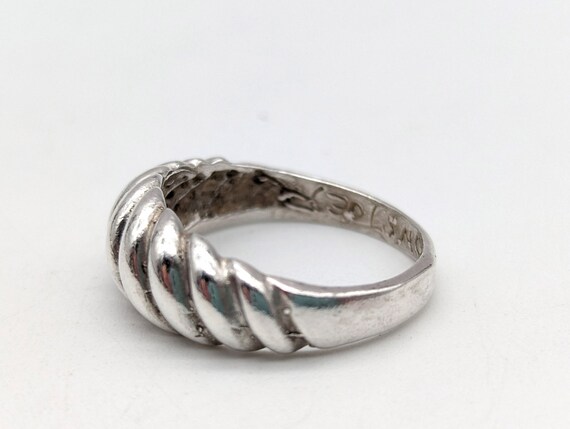 Vintage 14k White Gold Ribbed Band Ring Signed Mo… - image 5