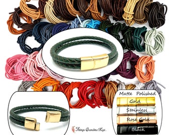 Double Braided Leather & Stainless Steel Magnetic Clasp Bracelet - Choice of Cord and Clasp Colors