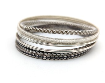 Set of 9 Vintage Silver Tone Bangle Bracelets
