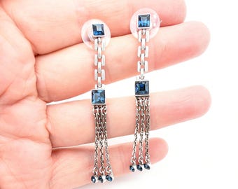 Authentic Givenchy Blue Crystal Chain Link Dangle Earrings - 2.5"