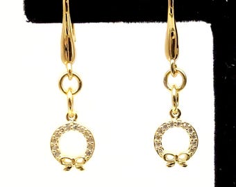 18K Gold Vermeil Sterling Silver CZ Wreath Dangle Earrings; Christmas Earrings, Holiday Earrings