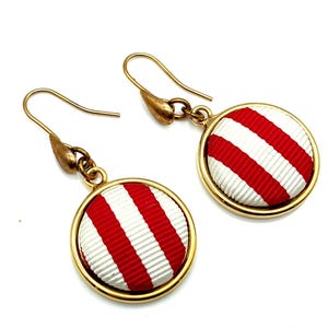 Vintage Red & White Stripped Circle Dangle Earrings - 1.5&quot;