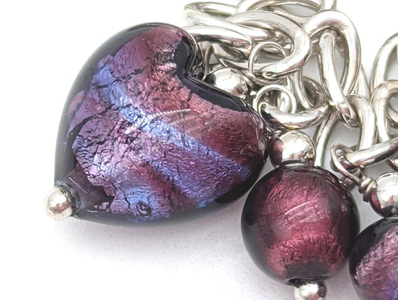 Vintage Sterling Silver & Purple Art Glass Heart … - image 6