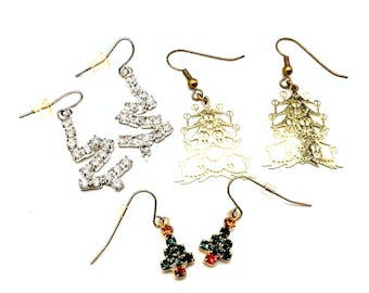 3 pairs of Vintage Christmas Tree Dangle Earrings