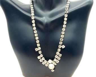 Vintage 1950's Rhinestone Choker Pendant Necklace - 15"