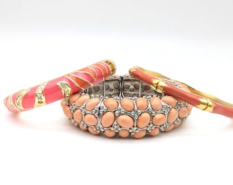 Lot of 3 Vintage Pink Enamel Bracelets