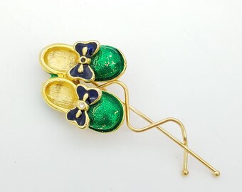 Upcycled Green Enamel Gold Bow Shoes Bobby Pin Hair Clip