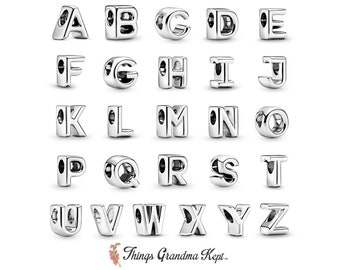 Sterling Silver Alphabet/Monogram/Letter Charm Bead, Compatible With All European Bracelets/Pandora