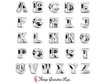 Sterling Silver Alphabet/Monogram/Letter Charm Bead, Compatible With All European Bracelets/Pandora