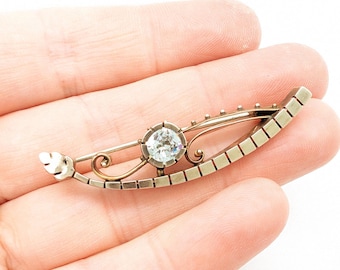 Antique Art Deco Gold Filled & Glass Rhinestone Brooch - 2"