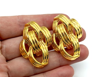 Vintage Gold Plated Loops Clip on Earrings