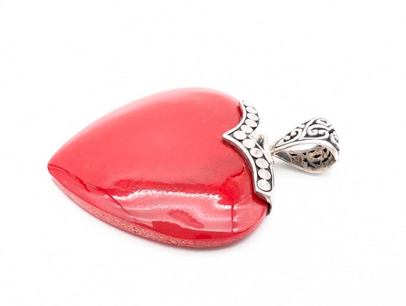Vintage Sterling Silver & Red Lucite Heart Pendan… - image 7