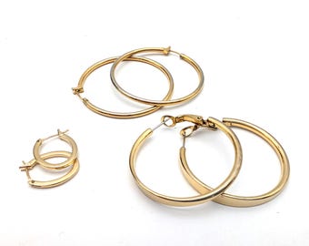 3 Pairs of Vintage Gold Hoops