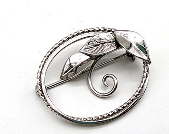 Vintage CC Sterling Silver Floral Oval Brooch - 1.25"