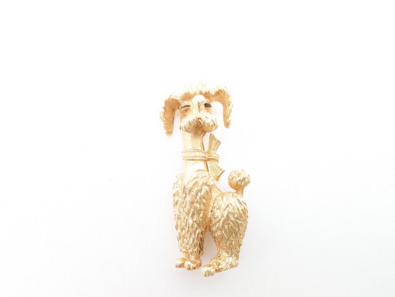 Vintage Gold Tone Poodle Dog Brooch Signed Boucher - image 6