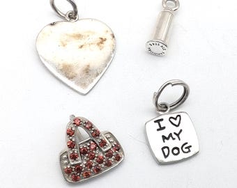 Lot of 4 Sterling Silver Charms/Pendants; Heart, Dog, Purse, Pandora