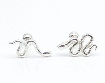 999 Fine Silver Snake Stud Earrings With Screw Ball Backs, Matched or Mismatched