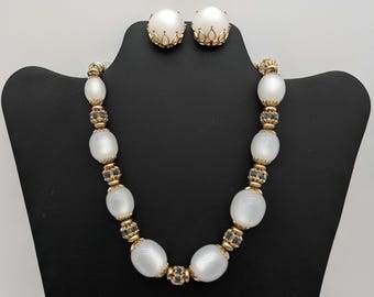 Rare Napier Runway Moonglow Lucite Demi Parure Necklace & Earrings