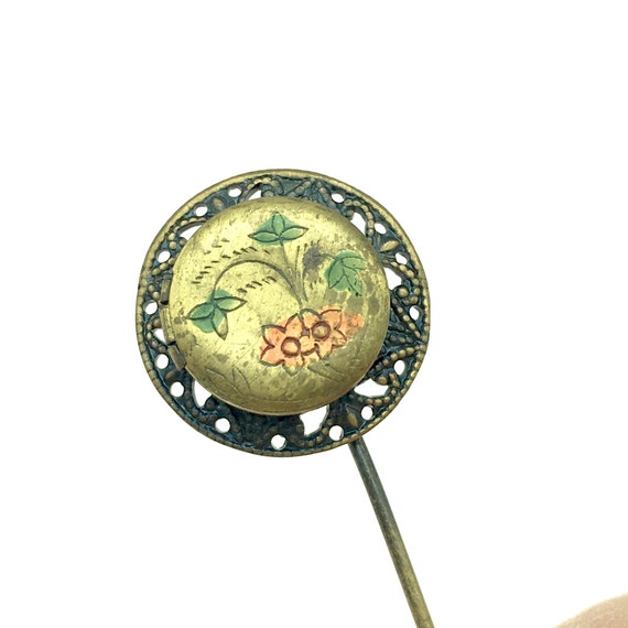 1930's Hand Painted floral Locket Stick Pin - image 1