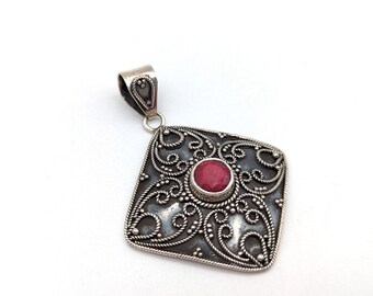 Vintage Samuel Benham Sterling Silver & Natural Ruby Pendant