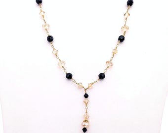 14K Gold Filled Faceted Black Onyx Y Necklace - 16-18" Adjustable