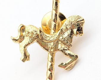 Gold Tone Carousel Horse Tie Tack or Lapel Pin - 1.25"