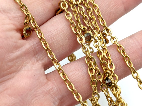 Long Vintage Gold Tone Chain With Grey Crystal Ac… - image 4