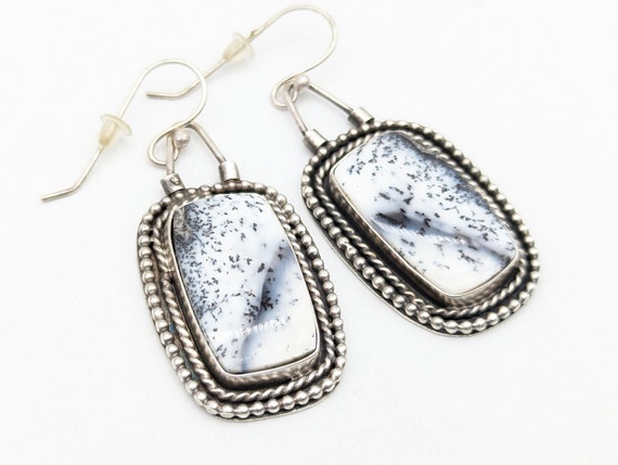 Artisan Dendritic Agate & Sterling Silver Dangle … - image 1