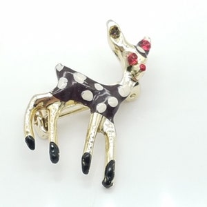 Vintage Brown & Red Enamel Tiny Fawn Deer Pin