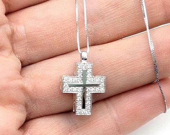 Designer 18K Gold Diamond Cross Pendant Necklace, Two-Tone