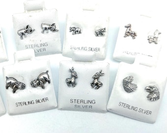 Sterling Silver Pig or Eagle Stud Earrings