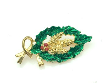 Vintage Red & Green Christmas Bough Brooch