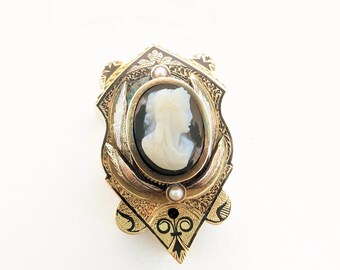 Antique Gold Filled Cameo Bolo Necklace Slide Pendant