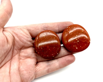 Vintage Oversized Ben Amun Red-Orange Stone Clip Earrings - 1.5"