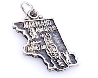 Sterling Silver Map of Maryland State Souvenir Charm
