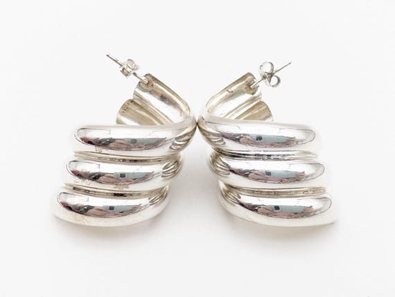 Sterling Silver Modernist Twisted Hoop Statement Earrings - 1.75" View 3