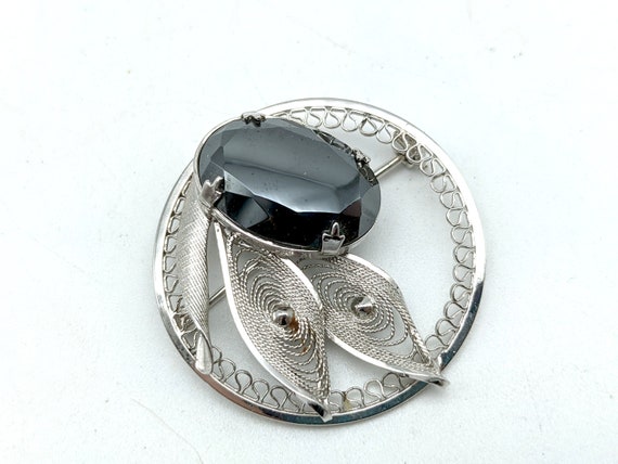 Vintage Sterling Silver & Hematite Floral Circle … - image 1