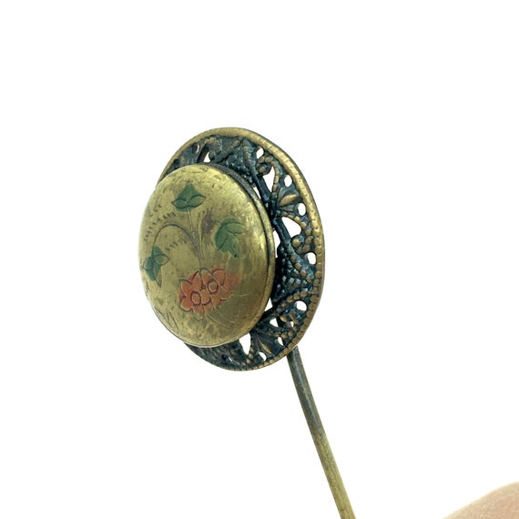 1930's Hand Painted floral Locket Stick Pin - image 4