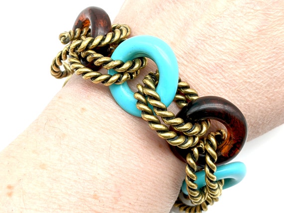 Vintage Faux Turquoise & Brass Chico's Chunky Lin… - image 2