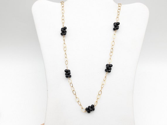 Vintage 14K Gold Filled Link Chain & Faceted Blac… - image 2