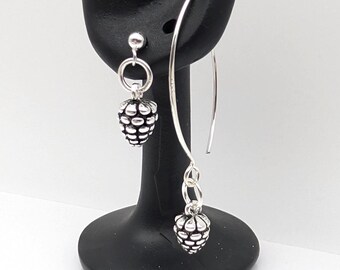 Oxidized Sterling Silver Pinecone Earrings, Holiday Jewelry