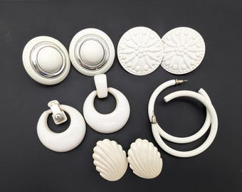 Lot of Vintage White Stud, Hoop & Doorknocker Earrings