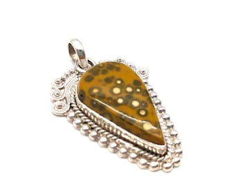 Vintage Yellow & Green Ocean Jasper and Sterling Silver Pendant