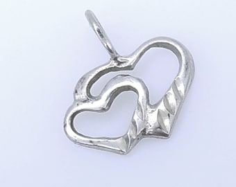 Vintage Sterling Silver Double Linked Hearts Charm or Pendant