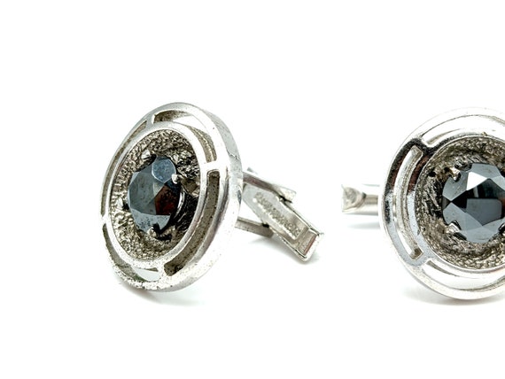 Vintage Sterling Silver & Hematite Cufflinks - 21… - image 5