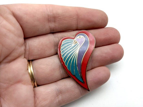 Vintage Laurel Burch Gold Tone Dove in a Heart Pin - image 1