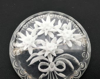Clear Lucite Reversed Carved Floral Bouquet Brooch
