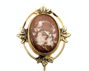 Vintage Hand-Painted Porcelain Rose Stick Pin - 2.5"